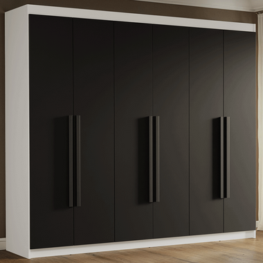 Guarda-Roupa Casal 6 Portas Batentes Branco/Preto/Preto Venus Madesa
