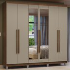 Guarda-Roupa Casal com Pés 6 Portas Batentes com Espelho Rustic/Crema/Rustic Venus Madesa
