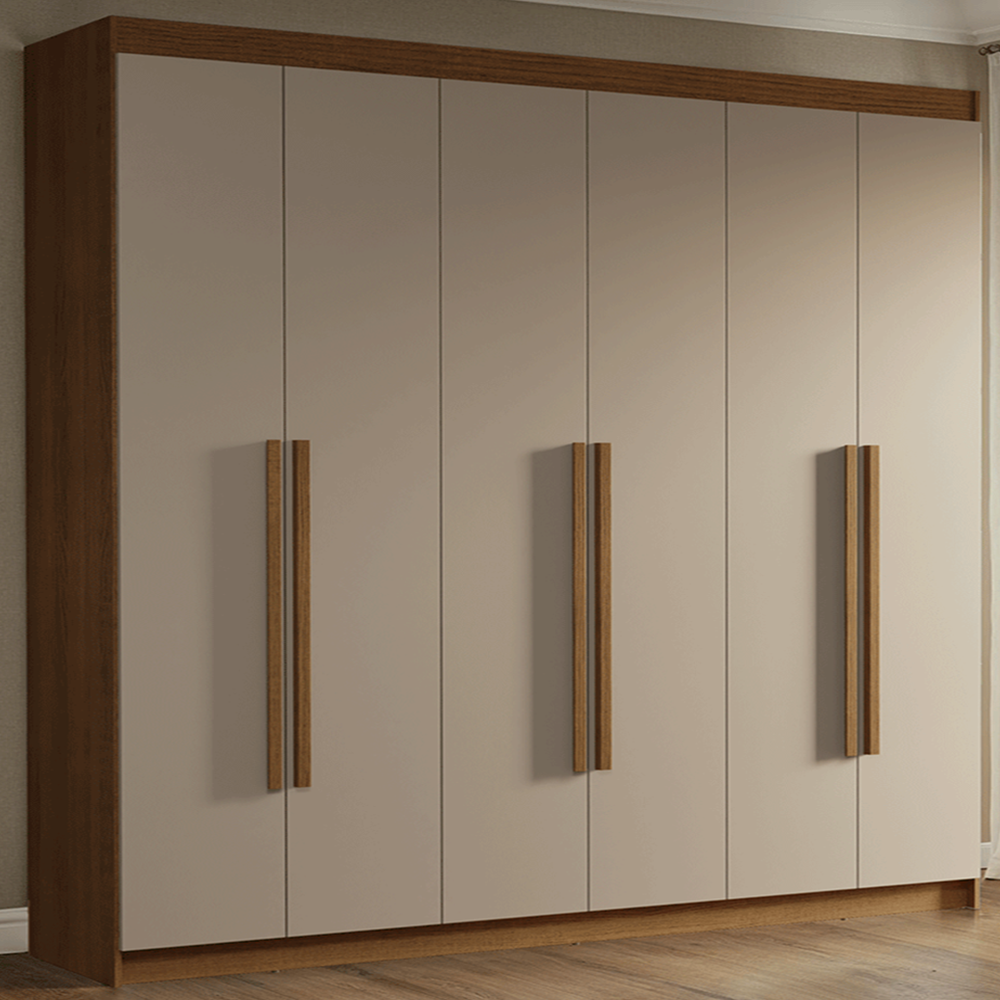 Guarda-Roupa Casal 6 Portas Batentes Rustic/Crema/Rustic Venus Madesa