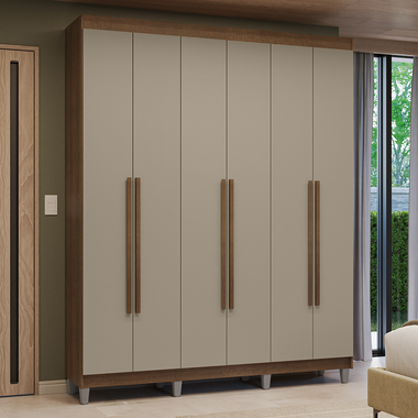 Guarda-Roupa Casal com Pés 6 Portas Batentes Rustic/Crema/Rustic Venus Madesa