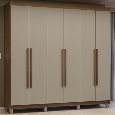Guarda-Roupa Casal com Pés 6 Portas Batentes Rustic/Crema/Rustic Venus Madesa