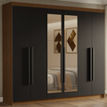 Guarda-Roupa Casal 6 Portas Batentes com Espelho Rustic/Preto/Preto Venus Madesa