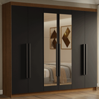 Guarda-Roupa Casal 6 Portas Batentes com Espelho Rustic/Preto/Preto Venus Madesa