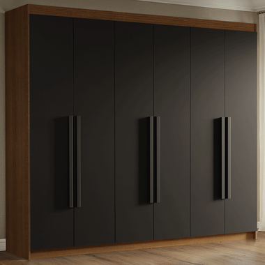 Guarda-Roupa Casal 6 Portas Batentes Rustic/Preto/Preto Venus Madesa