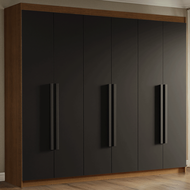 Guarda-Roupa Casal 6 Portas Batentes Rustic/Preto/Preto Venus Madesa