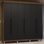 Guarda-Roupa Casal com Pés 6 Portas Batentes Rustic/Preto/Preto Venus Madesa