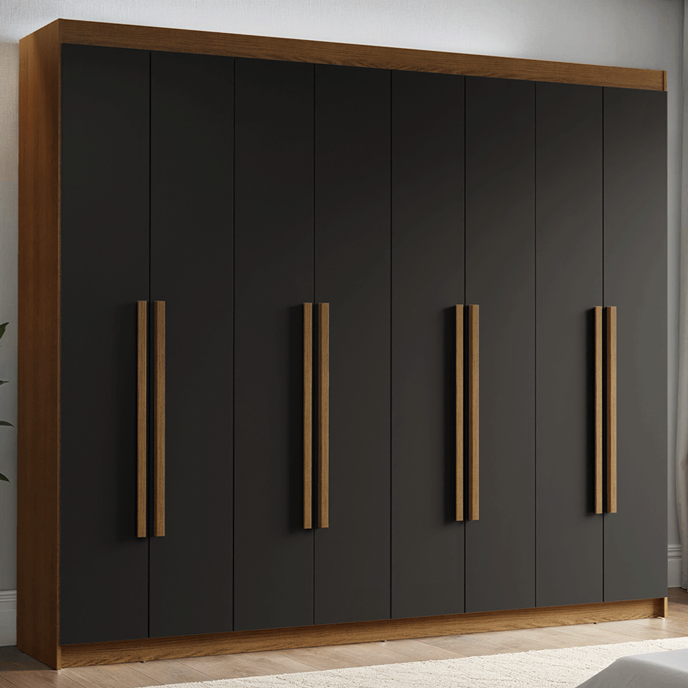 Guarda-Roupa Casal 8 Portas Batentes Rustic/Preto/Rustic Venus Madesa