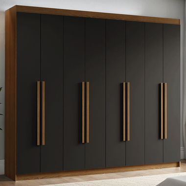 Guarda-Roupa Casal 8 Portas Batentes Rustic/Preto/Rustic Venus Madesa