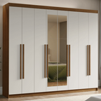 Guarda-Roupa Casal 8 Portas Batentes com Espelho Rustic/Branco/Rustic Venus Madesa