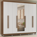 Guarda-Roupa Casal com Pés 8 Portas Batentes com Espelho Rustic/Branco/Rustic Venus Madesa