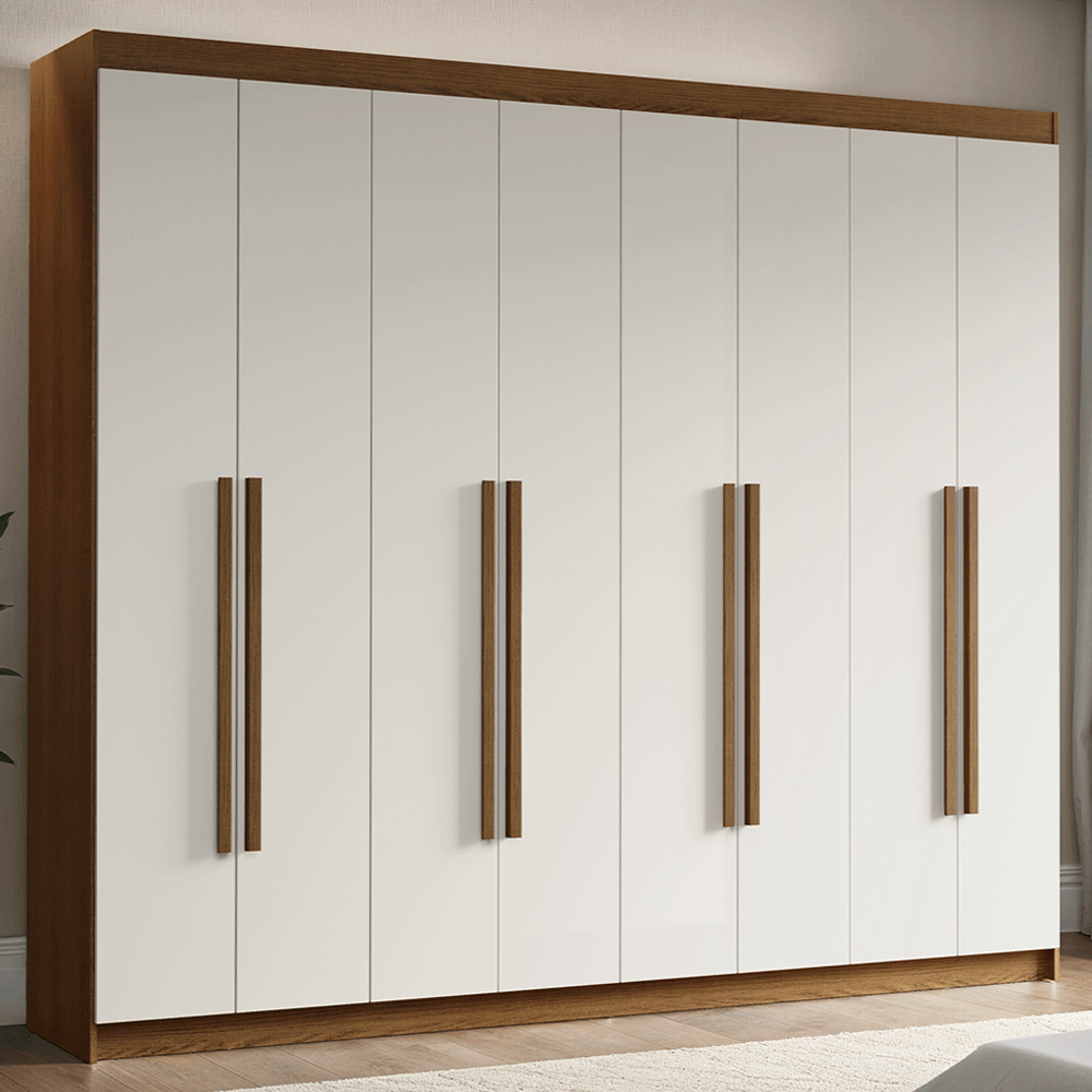 Guarda-Roupa Casal 8 Portas Batentes Rustic/Branco/Rustic Venus Madesa