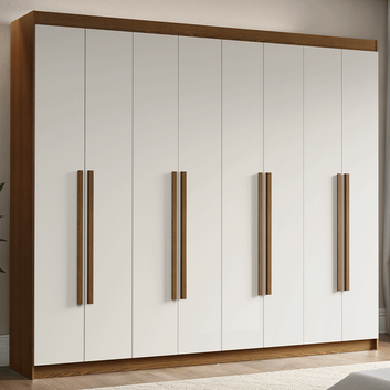 Guarda-Roupa Casal 8 Portas Batentes Rustic/Branco/Rustic Venus Madesa