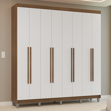 Guarda-Roupa Casal com Pés 8 Portas Batentes Rustic/Branco/Rustic Venus Madesa