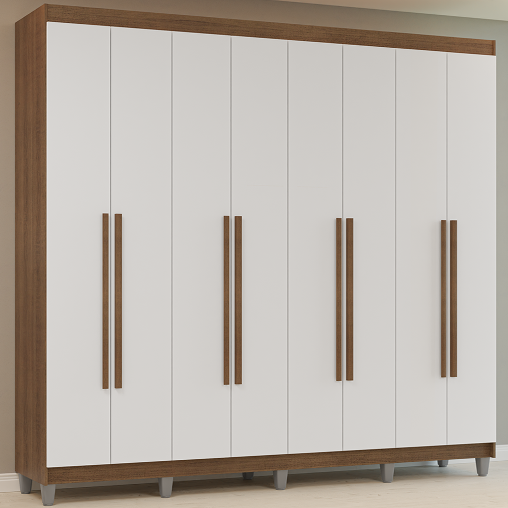 Guarda-Roupa Casal com Pés 8 Portas Batentes Rustic/Branco/Rustic Venus Madesa