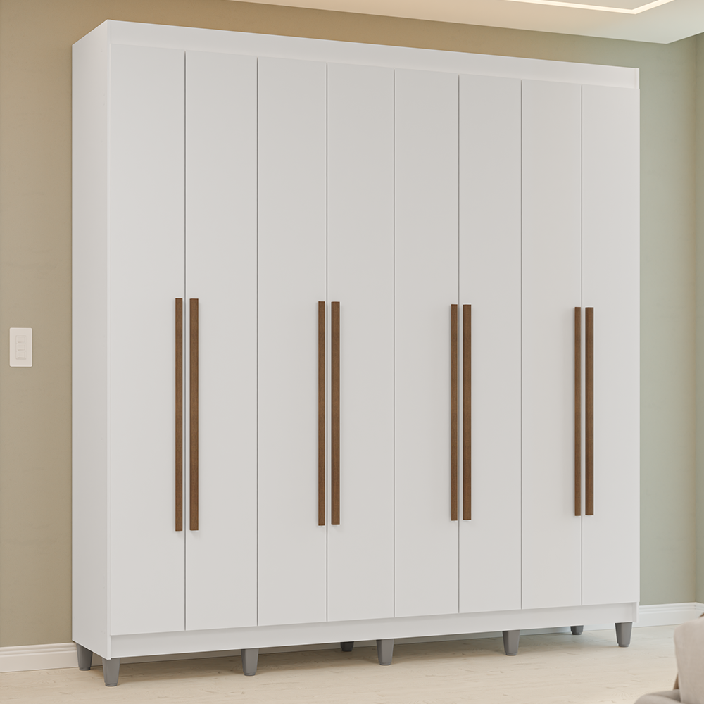 Guarda-Roupa Casal com Pés 8 Portas Batentes Branco/Branco/Rustic Venus Madesa