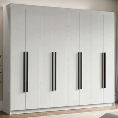 Guarda-Roupa Casal 8 Portas Batentes Branco/Branco/Preto Venus Madesa