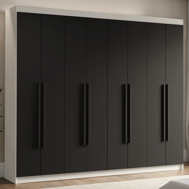 Guarda-Roupa Casal 8 Portas Batentes Branco/Preto/Preto Venus Madesa