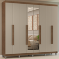 Guarda-Roupa Casal com Pés 8 Portas Batentes com Espelho Rustic/Crema/Rustic Venus Madesa