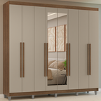 Guarda-Roupa Casal com Pés 8 Portas Batentes com Espelho Rustic/Crema/Rustic Venus Madesa