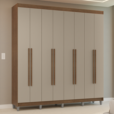 Guarda-Roupa Casal com Pés 8 Portas Batentes Rustic/Crema/Rustic Venus Madesa
