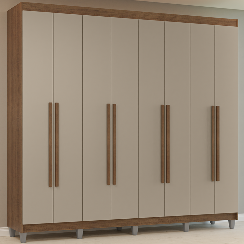 Guarda-Roupa Casal com Pés 8 Portas Batentes Rustic/Crema/Rustic Venus Madesa