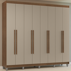 Guarda-Roupa Casal com Pés 8 Portas Batentes Rustic/Crema/Rustic Venus Madesa