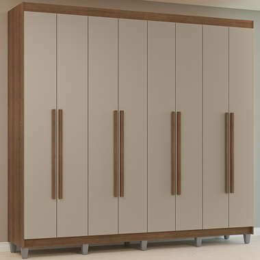 Guarda-Roupa Casal com Pés 8 Portas Batentes Rustic/Crema/Rustic Venus Madesa