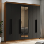 Guarda-Roupa Casal 8 Portas Batentes com Espelho Rustic/Preto/Preto Venus Madesa