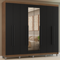 Guarda-Roupa Casal com Pés 8 Portas Batentes com Espelho Rustic/Preto/Preto Venus Madesa