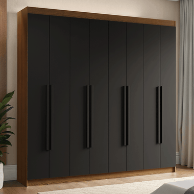 Guarda-Roupa Casal 8 Portas Batentes Rustic/Preto/Preto Venus Madesa