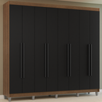 Guarda-Roupa Casal com Pés 8 Portas Batentes Rustic/Preto/Preto Venus Madesa