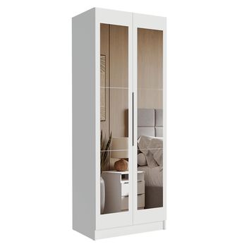 Guarda-Roupa Modulado 2 Portas com Espelho 4 Prateleiras 1 Cabideiro Branco Neo Madesa