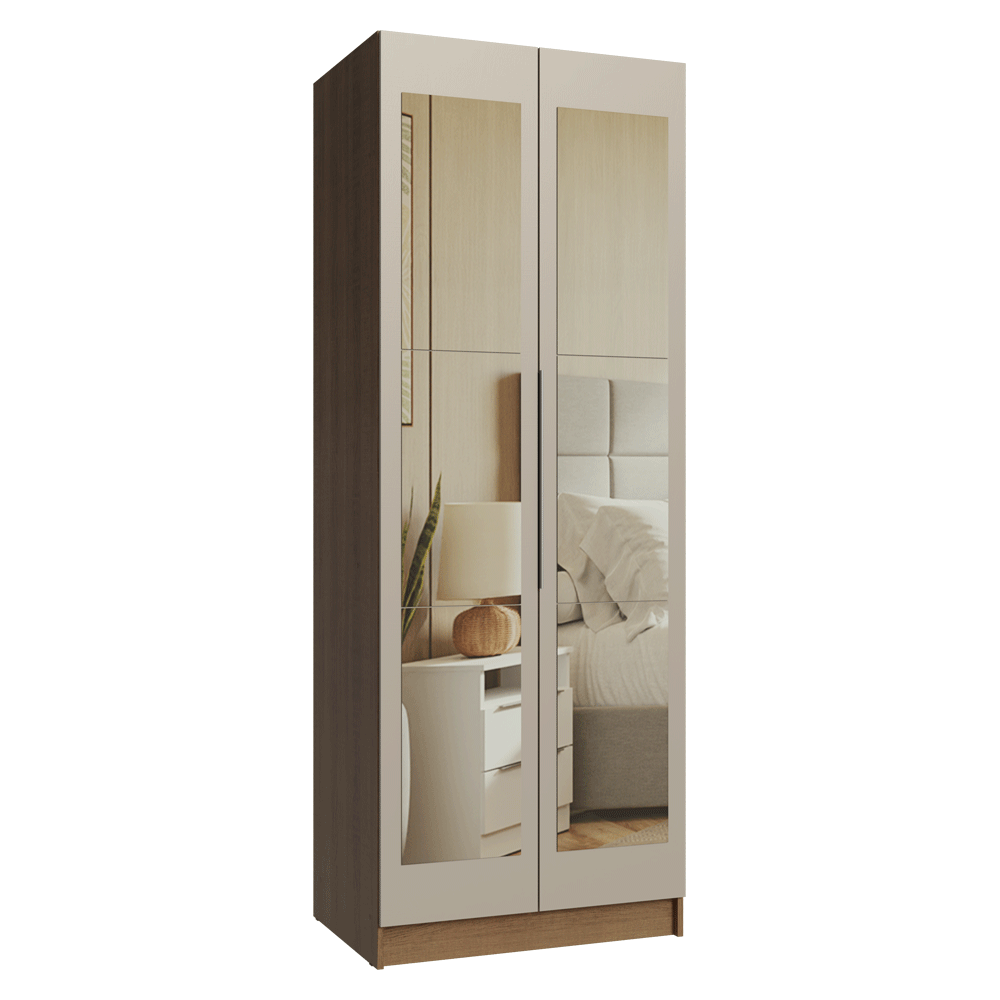 Guarda-Roupa Modulado 2 Portas com Espelho 4 Gavetas 1 Cabideiro Rustic/Crema Neo Madesa
