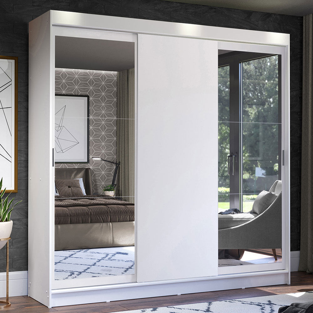 Guarda-Roupa Casal Madesa Istambul 3 Portas de Correr com Espelhos 3 Gavetas Branco