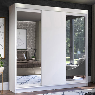 Guarda-Roupa Casal Madesa Istambul 3 Portas de Correr com Espelhos 3 Gavetas Branco