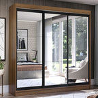 Guarda-Roupa Casal Madesa Istambul 3 Portas de Correr de Espelho 3 Gavetas Rustic/Preto