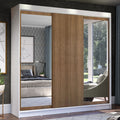 Guarda-Roupa Casal Madesa Istambul 3 Portas de Correr com Espelhos 3 Gavetas Branco/Rustic