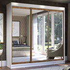 Guarda-Roupa Casal Madesa Istambul 3 Portas de Correr de Espelho 3 Gavetas Branco/Rustic