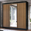 Guarda-Roupa Casal Madesa Istambul 3 Portas de Correr com Espelho 3 Gavetas Preto/Rustic