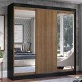 Guarda-Roupa Casal Madesa Istambul 3 Portas de Correr com Espelhos 3 Gavetas Preto/Rustic