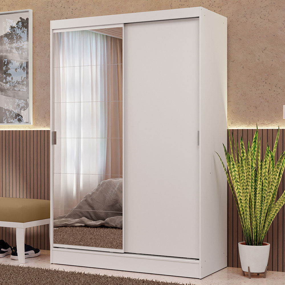 Guarda-Roupa 2 Portas de Correr com Espelho Branco Max Madesa