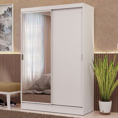 Guarda-Roupa 2 Portas de Correr com Espelho Branco Max Madesa