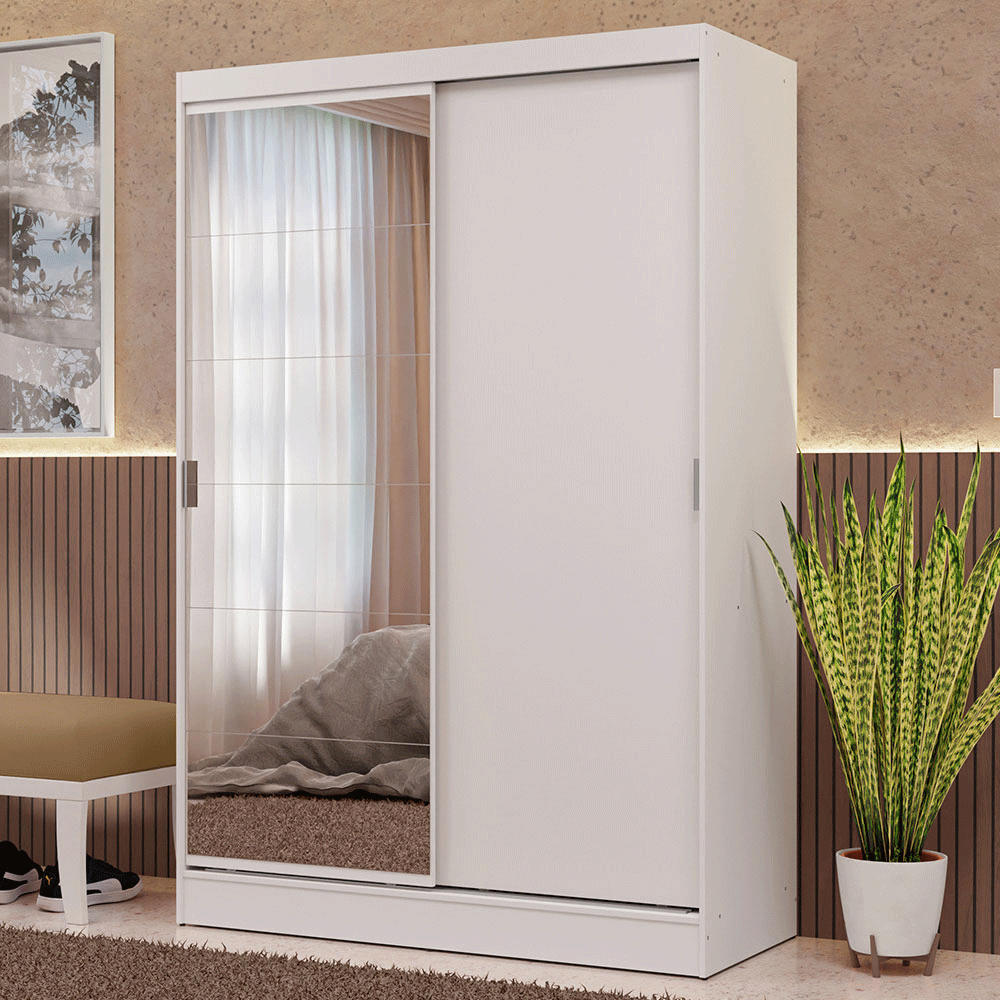 Guarda-Roupa 2 Portas de Correr com Espelho Branco Max Madesa