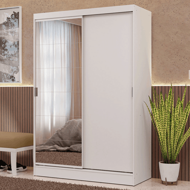 Guarda-Roupa 2 Portas de Correr com Espelho Branco Max Madesa