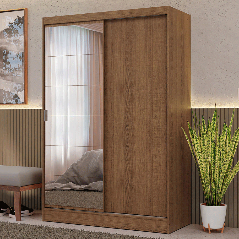 Guarda-Roupa 2 Portas de Correr com Espelho Rustic Max Madesa