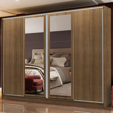 Guarda-Roupa Casal Madesa Cronos 4 Portas de Correr com Espelhos Rustic
