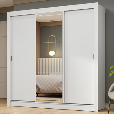 Guarda-Roupa Casal 3 Portas de Correr com Espelho Branco Nobre Madesa