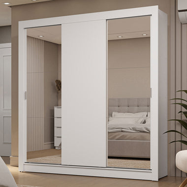 Guarda-Roupa Casal 3 Portas de Correr com Espelhos 2 Gavetas Branco Sublime Madesa