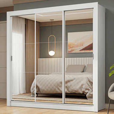 Guarda-Roupa Casal 3 Portas de Correr de Espelho Branco Nobre Madesa