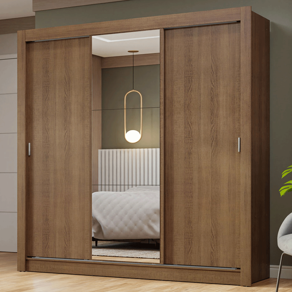 Guarda-Roupa Casal 3 Portas de Correr com Espelho Rustic Nobre Madesa